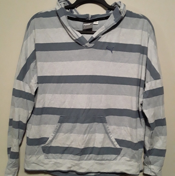 Puma Women's Blue Striped Light Activewear Hoody - Picture 2 of 10